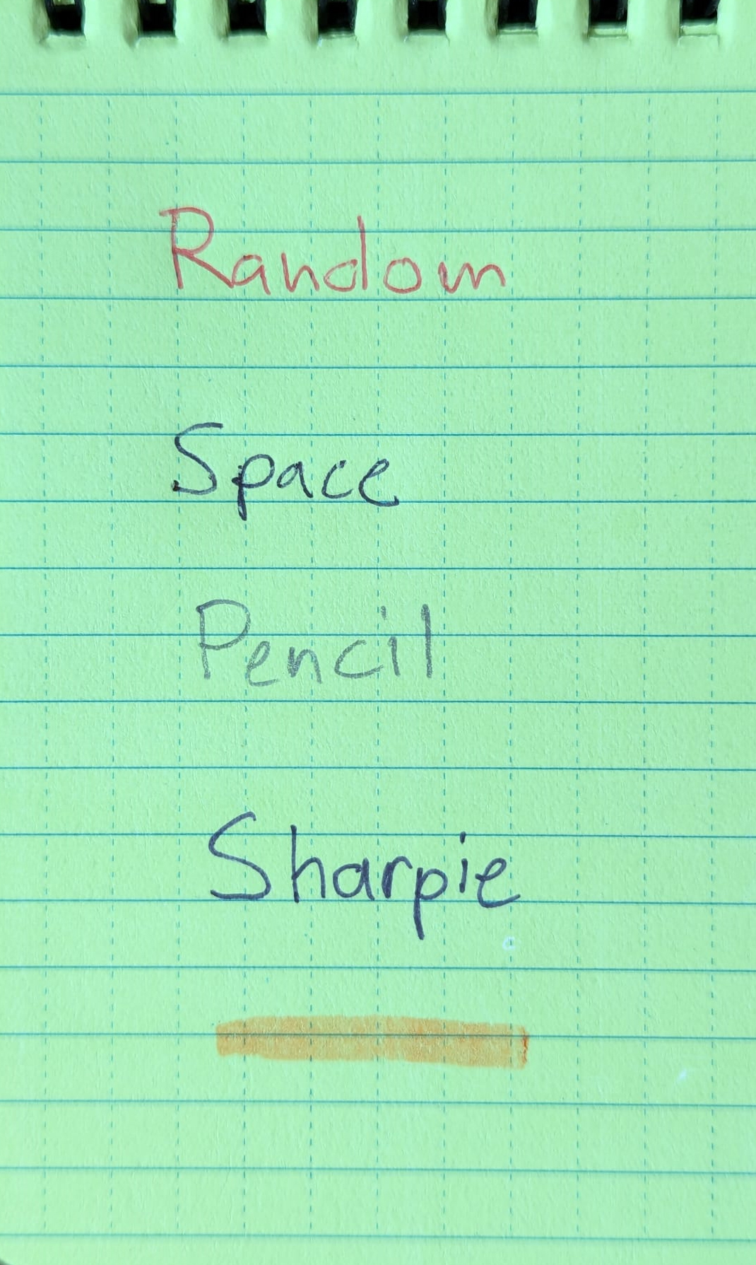 Writing implements test sheet